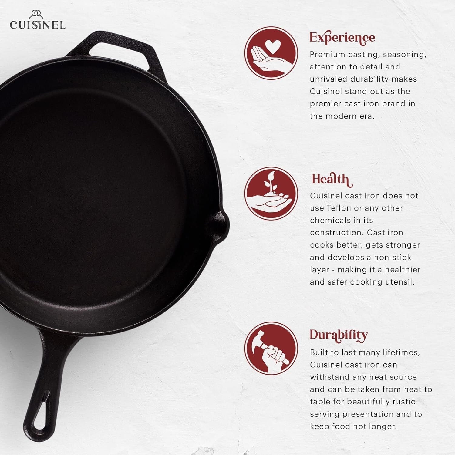 Versatile Indoor/Outdoor Cooking - Cast Iron Fry Pan with Silicone Handle & Lid