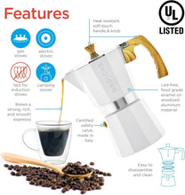 Load image into Gallery viewer, White Milano 6-Cup Stovetop Espresso Maker with Milk Frother - Modern Design