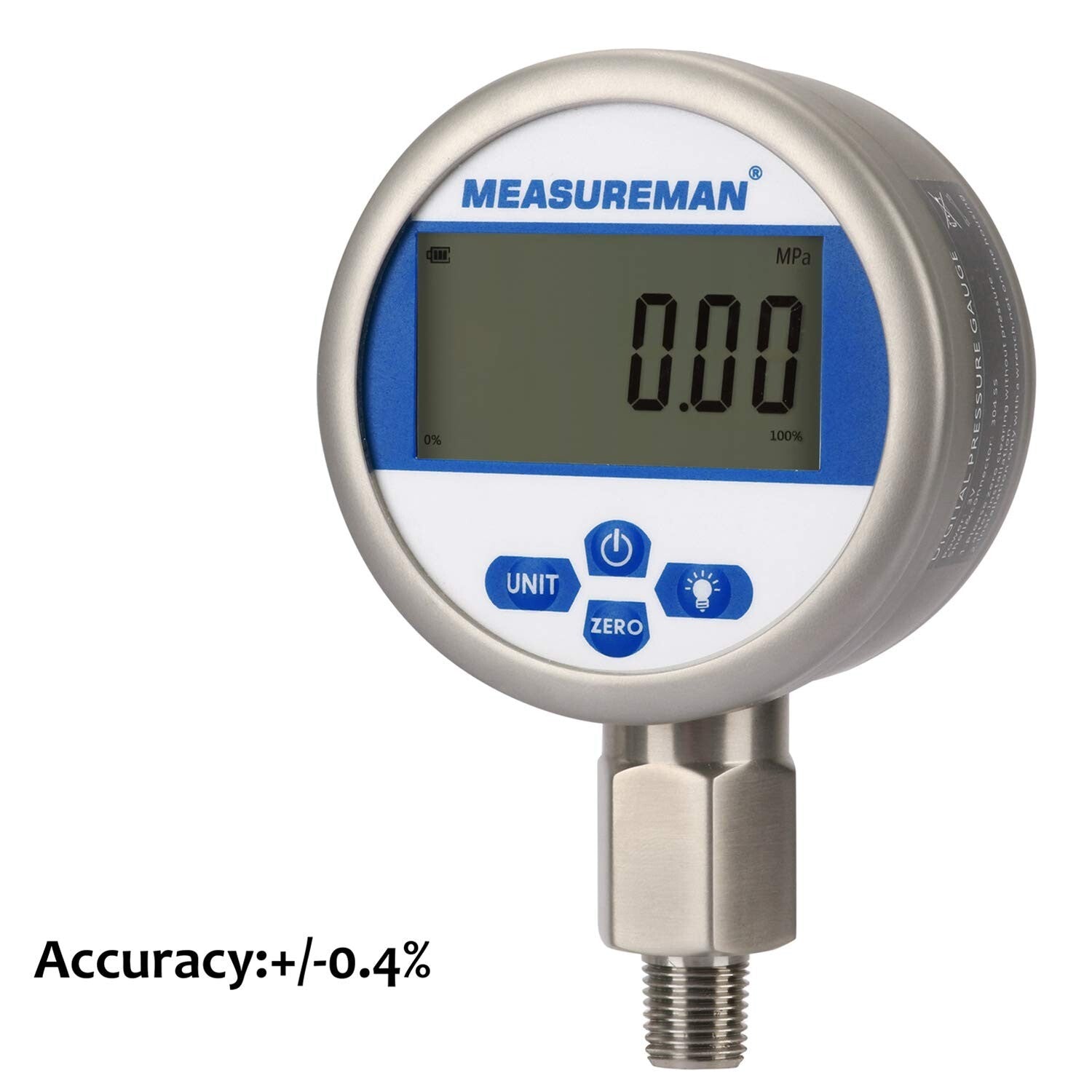 Battery-Powered Digital Pressure Gauge 0-10000psi - Compact Stainless Steel Case
