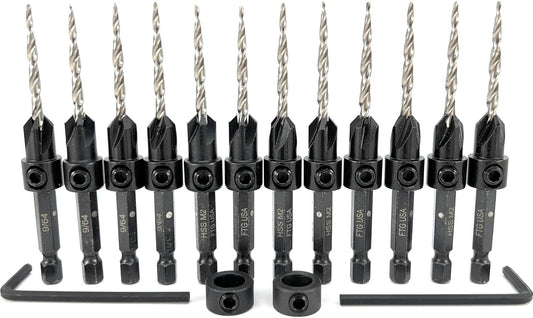 Adjustable Countersink Drill Bit Set - 12-Pc High-Speed Steel for Woodworking
