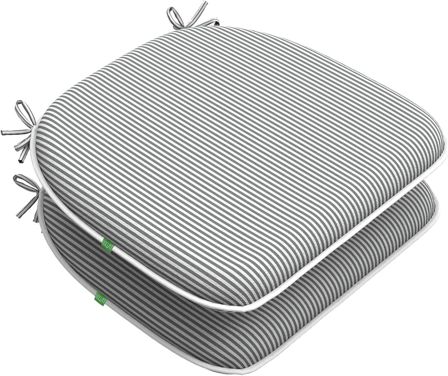 Stylish Grey Strip Seat Cushions for Indoor/Outdoor Chairs - Set of 2 Easy Care