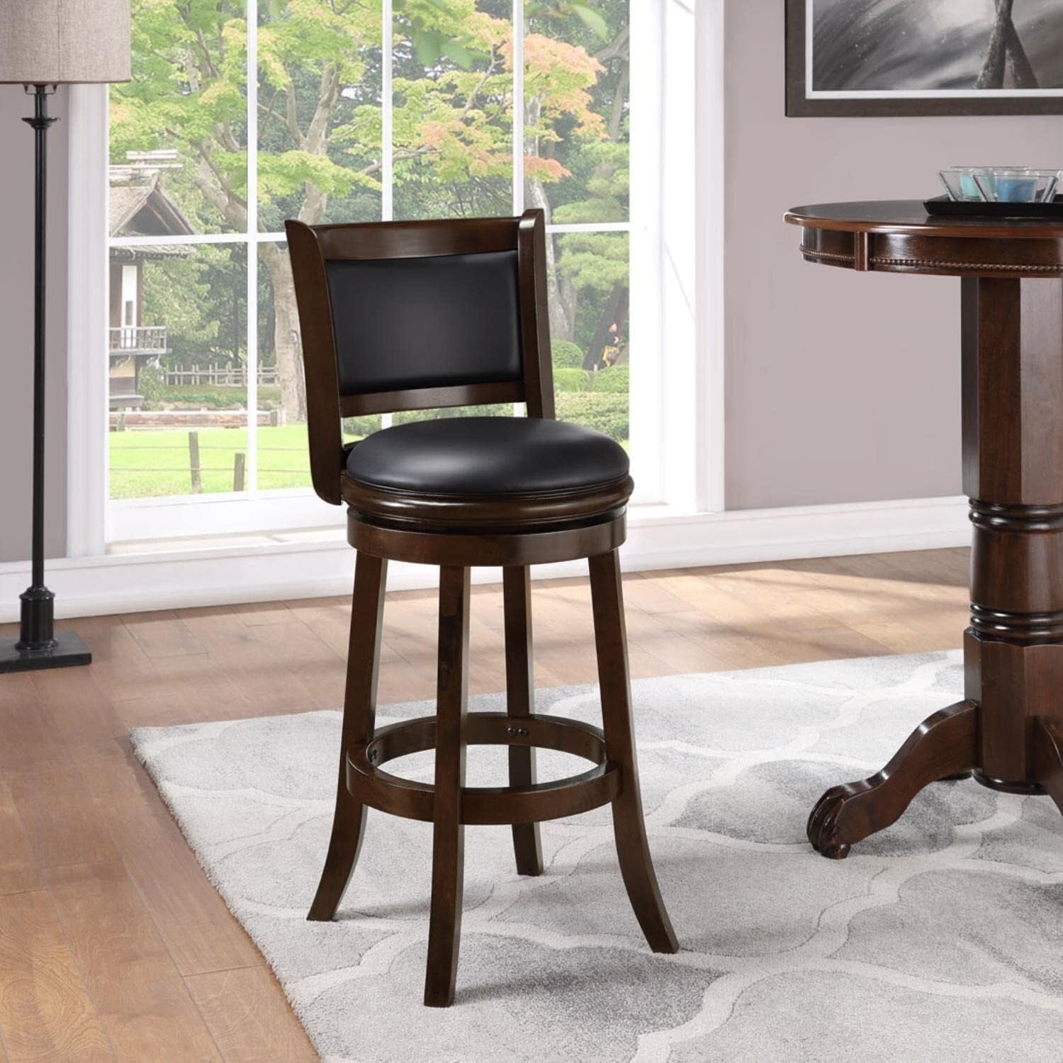 Comfortable 29-Inch Augusta Swivel Stool with Rubberwood Frame and Faux Leather