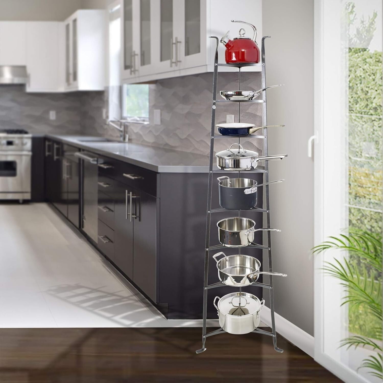 Durable 8-Tier Free Standing Cookware Rack - Stylish Kitchen Organizer