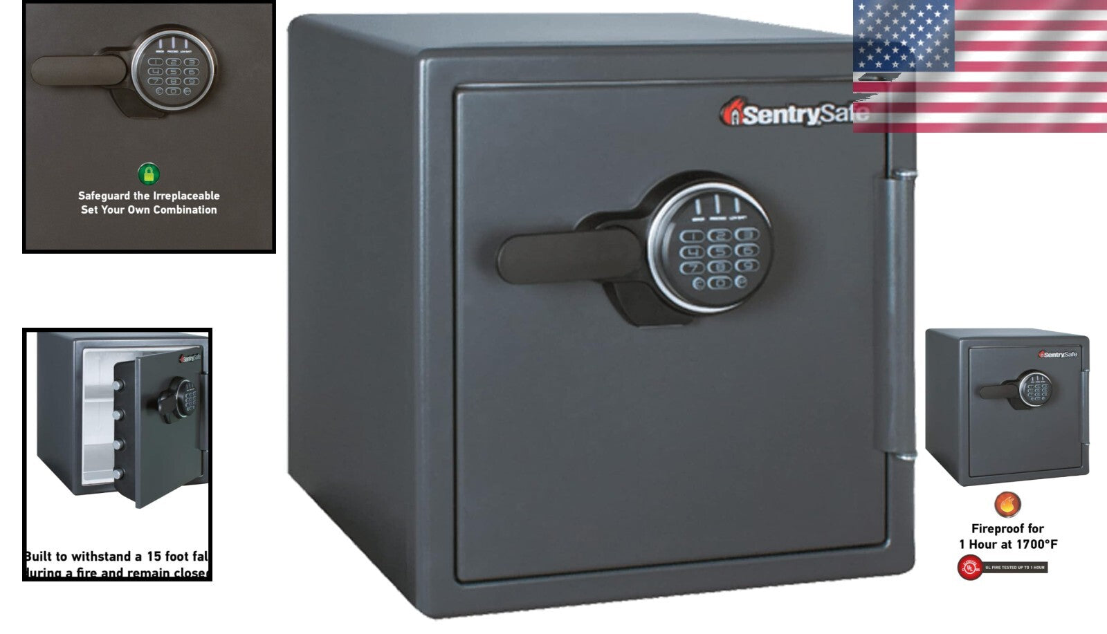 Home Security Fireproof Safe, Digital Keypad & Organizational Shelf - 1.23 Cu Ft
