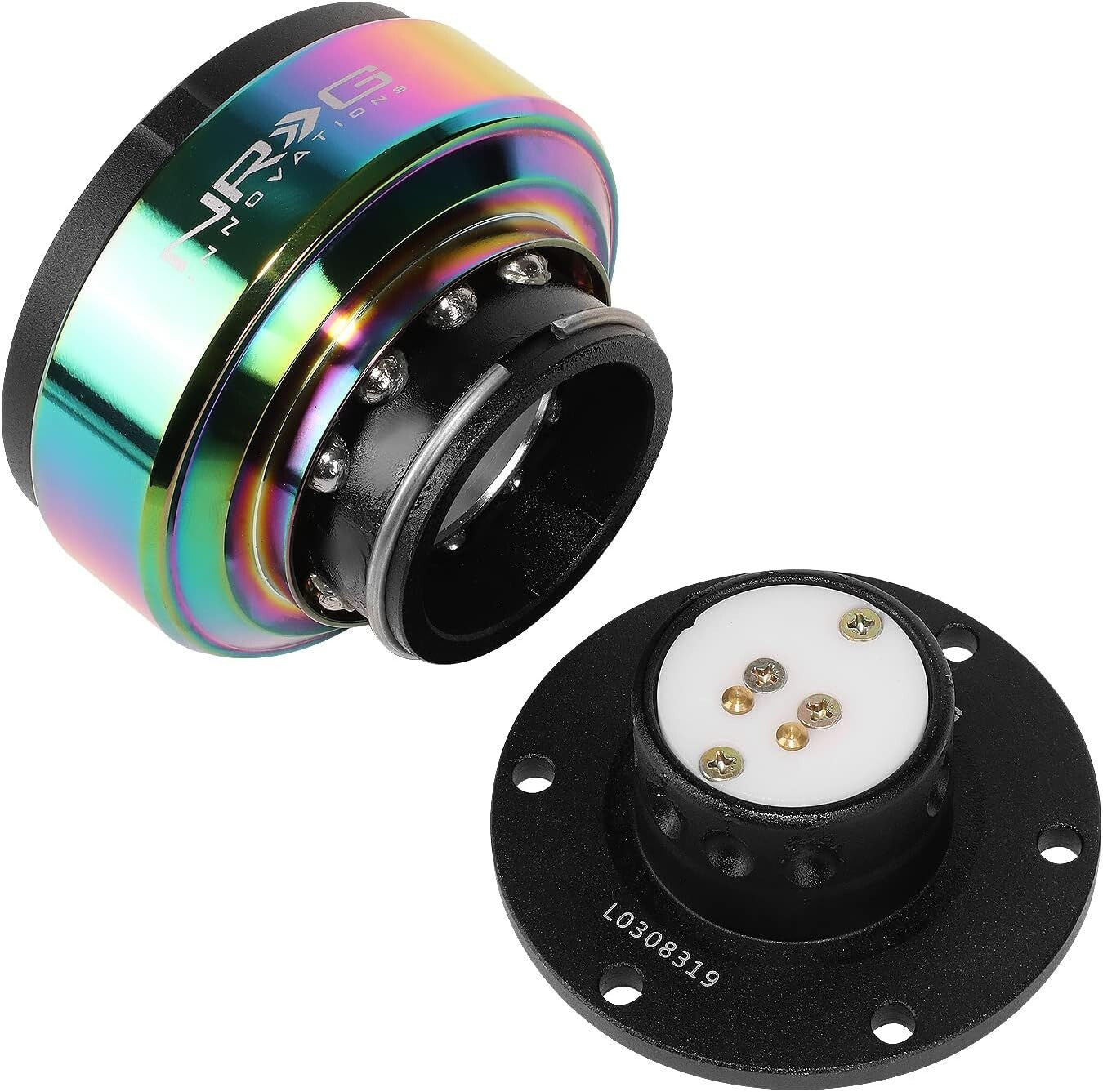 Universal 6-Bolt Steering Wheel Quick Release Kit - Black Body, Neo Chrome Ring