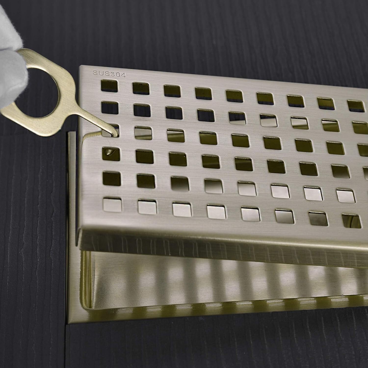 Durable 12 Inch Shower Drain in Brushed Gold - Rustproof Stainless Steel Design