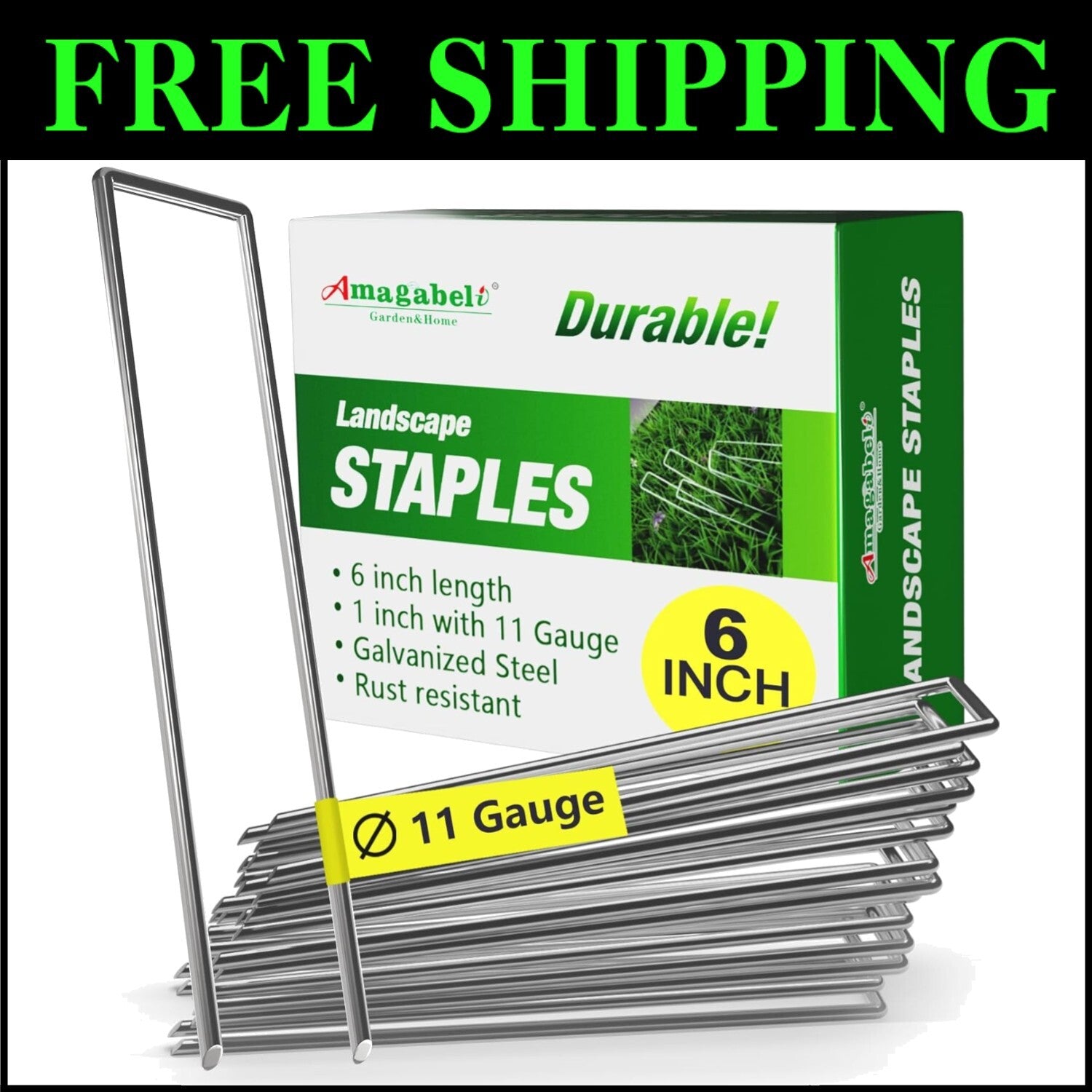 500 Pack Heavy-Duty Galvanized Landscape Staples, 6 Inch 11 Gauge Garden Stakes