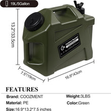 Load image into Gallery viewer, Compact 5 Gallon Water Jug with Spigot - Ideal for Camping and Emergency Use