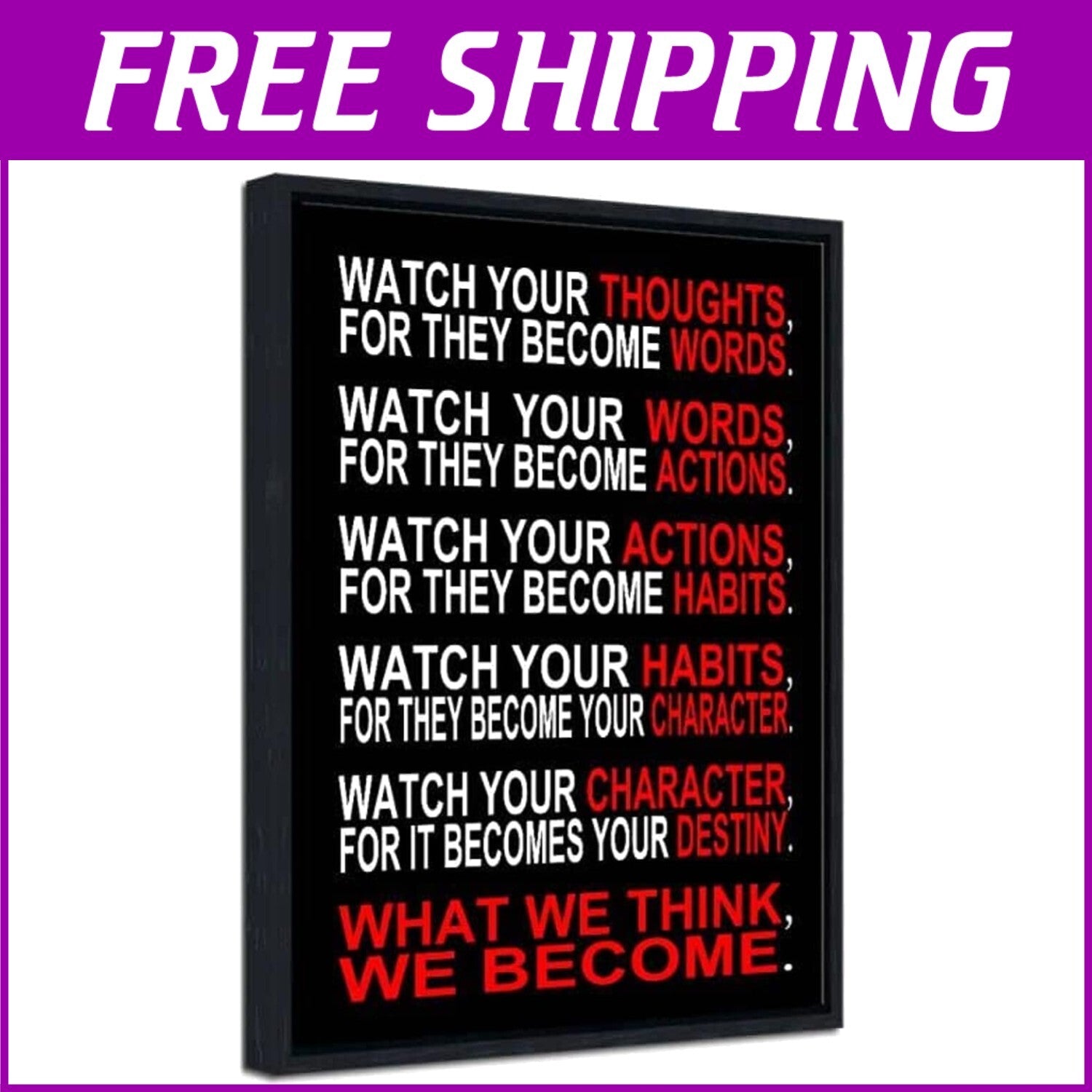 Motivational 'Watch Your Thoughts' Canvas Art - Stylish Black Framed Print 20x24