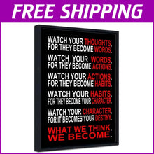 Load image into Gallery viewer, Motivational 'Watch Your Thoughts' Canvas Art - Stylish Black Framed Print 20x24