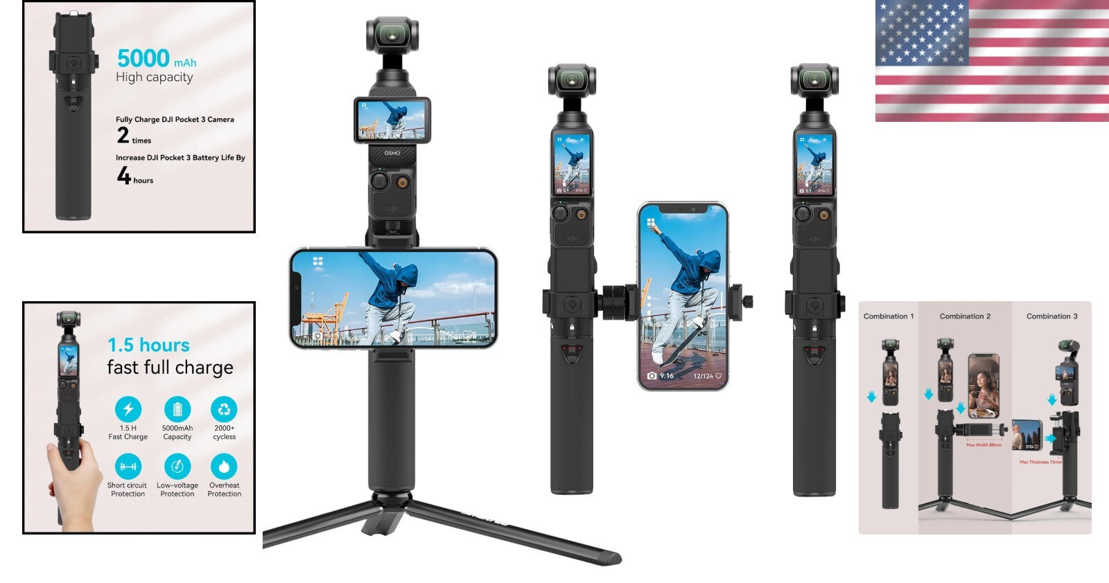 High-Speed Charging Power Stick with Tripod for DJI Osmo Pocket 3 & Smartphones