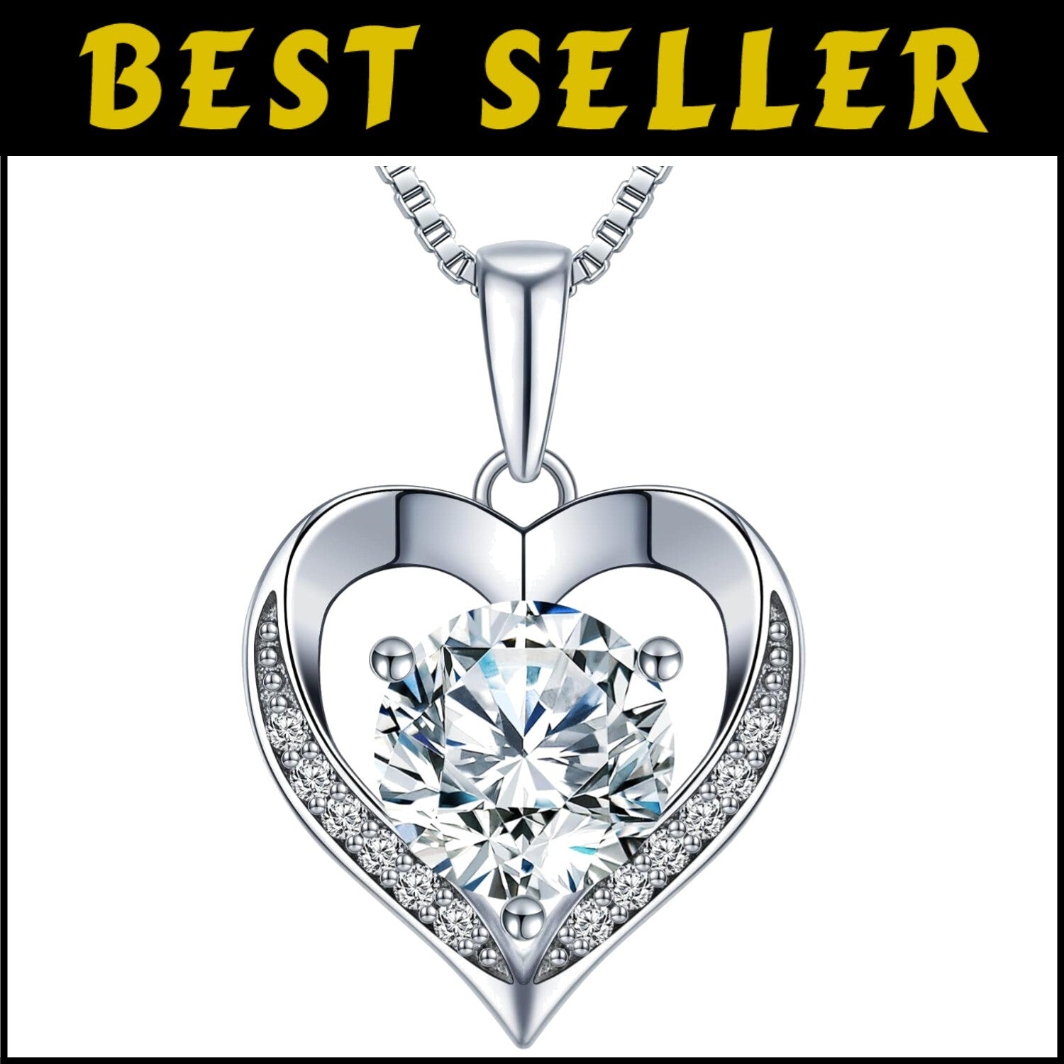 Eternity Moissanite Heart Necklace - Sterling Silver 'I LOVE YOU' Pendant Gift