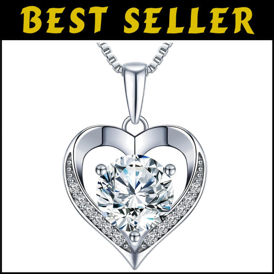 Eternity Moissanite Heart Necklace - Sterling Silver 'I LOVE YOU' Pendant Gift