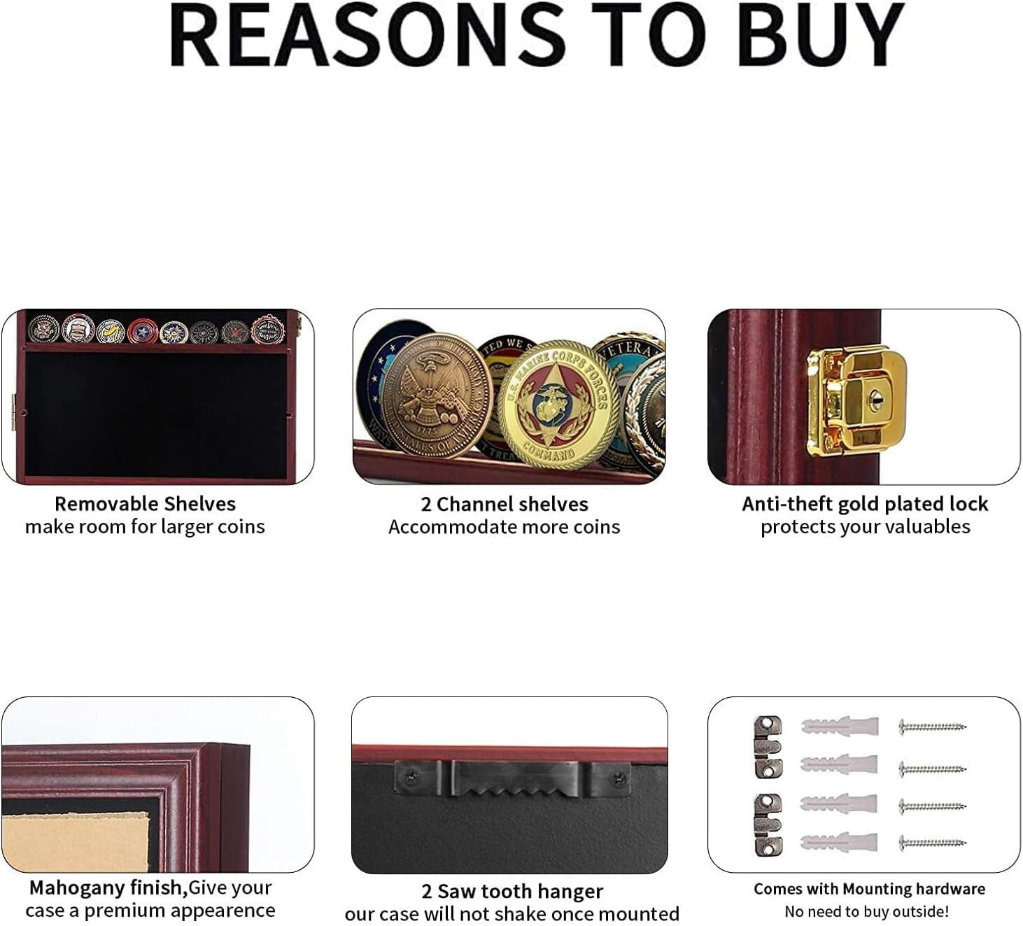 Large Mahogany Collectible Display Shadow Box - Lockable with Removable Shelves