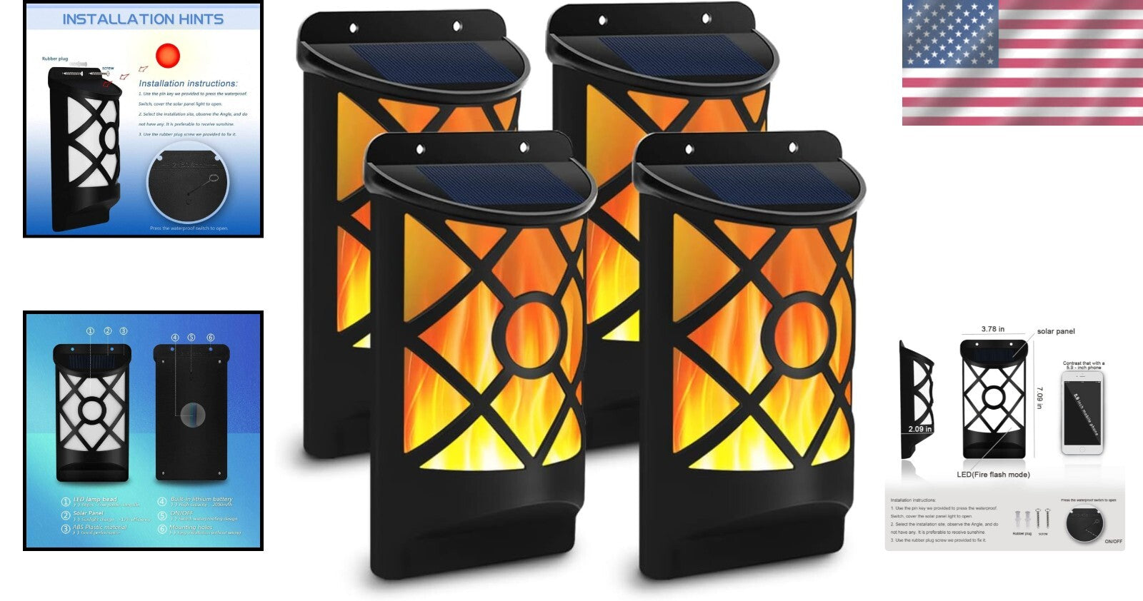 Dancing Flame Solar Lights for Outdoor Ambiance - Easy Wall Mount Installation