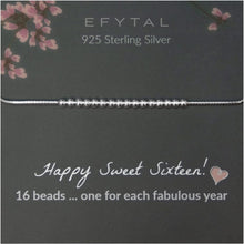 Load image into Gallery viewer, Sterling Silver Sweet 16 Charm Bracelet Gift – Adjustable Bolo Closure for Teens