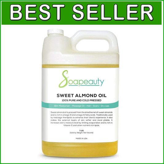 Soothing Cold Pressed Sweet Almond Oil - 7 Lbs for Skin, Hair, and Soap Making
