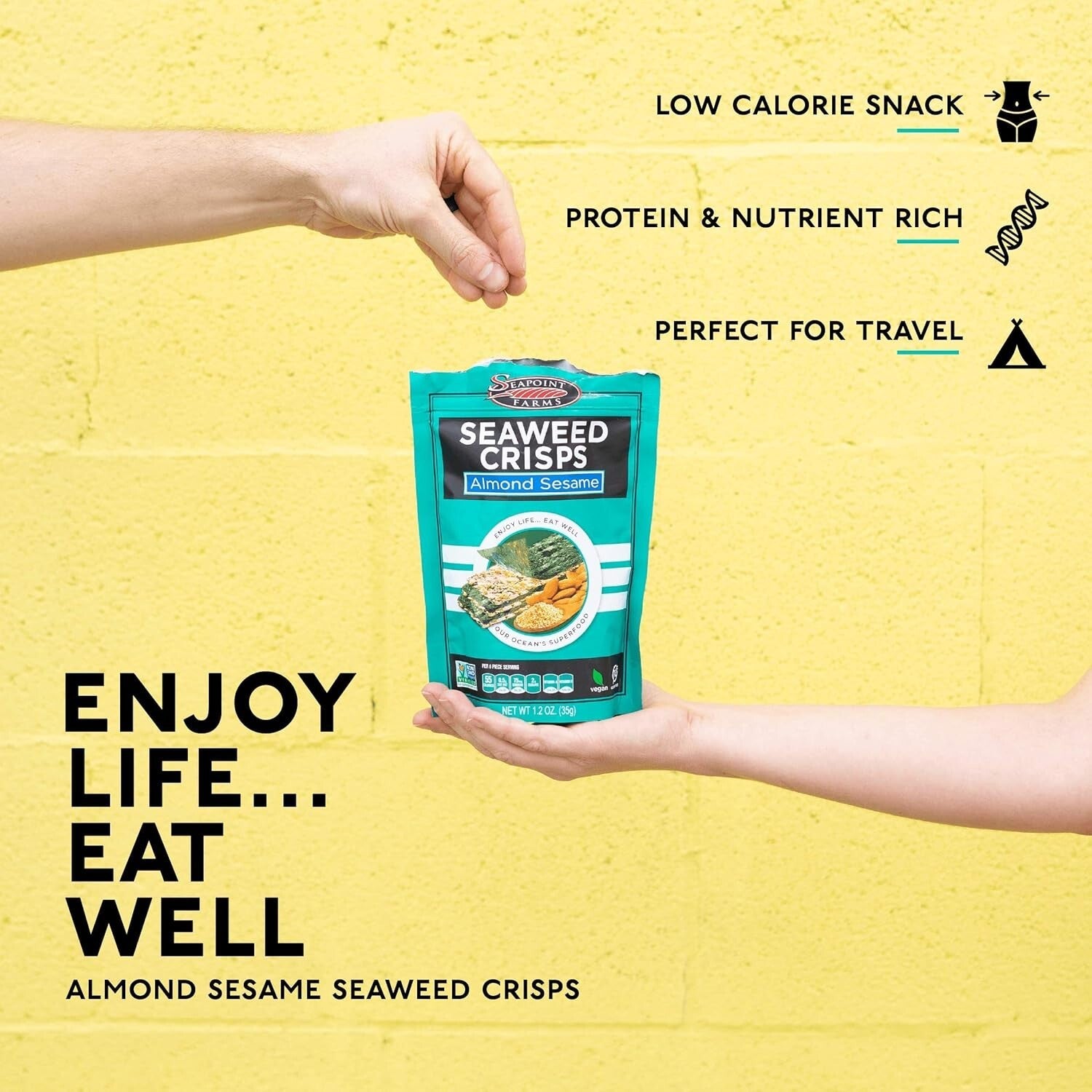 Delicious Seaweed Crisps - Almond Sesame, Vegan & Gluten-Free Snack Pack of 12