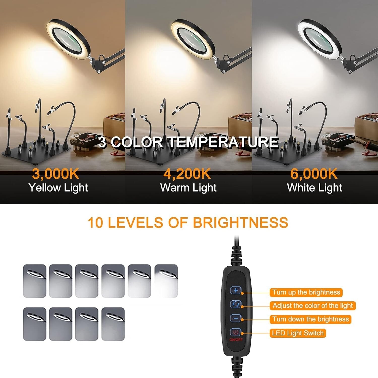 Adjustable All-in-One Soldering Magnifier Lamp - Ideal for DIY Projects