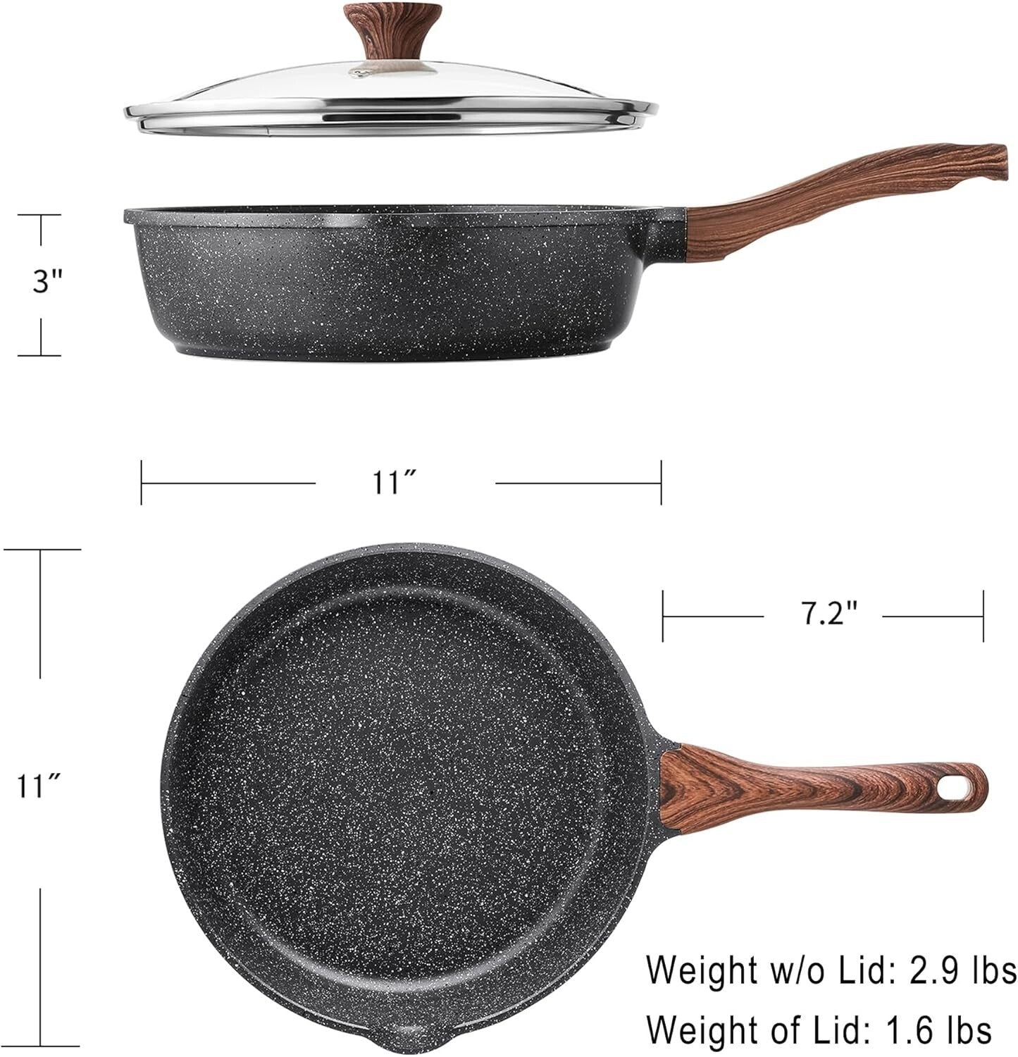 Healthy Induction-Ready Skillet with Stay-Cool Handle & Glass Lid – 4.3 Qt