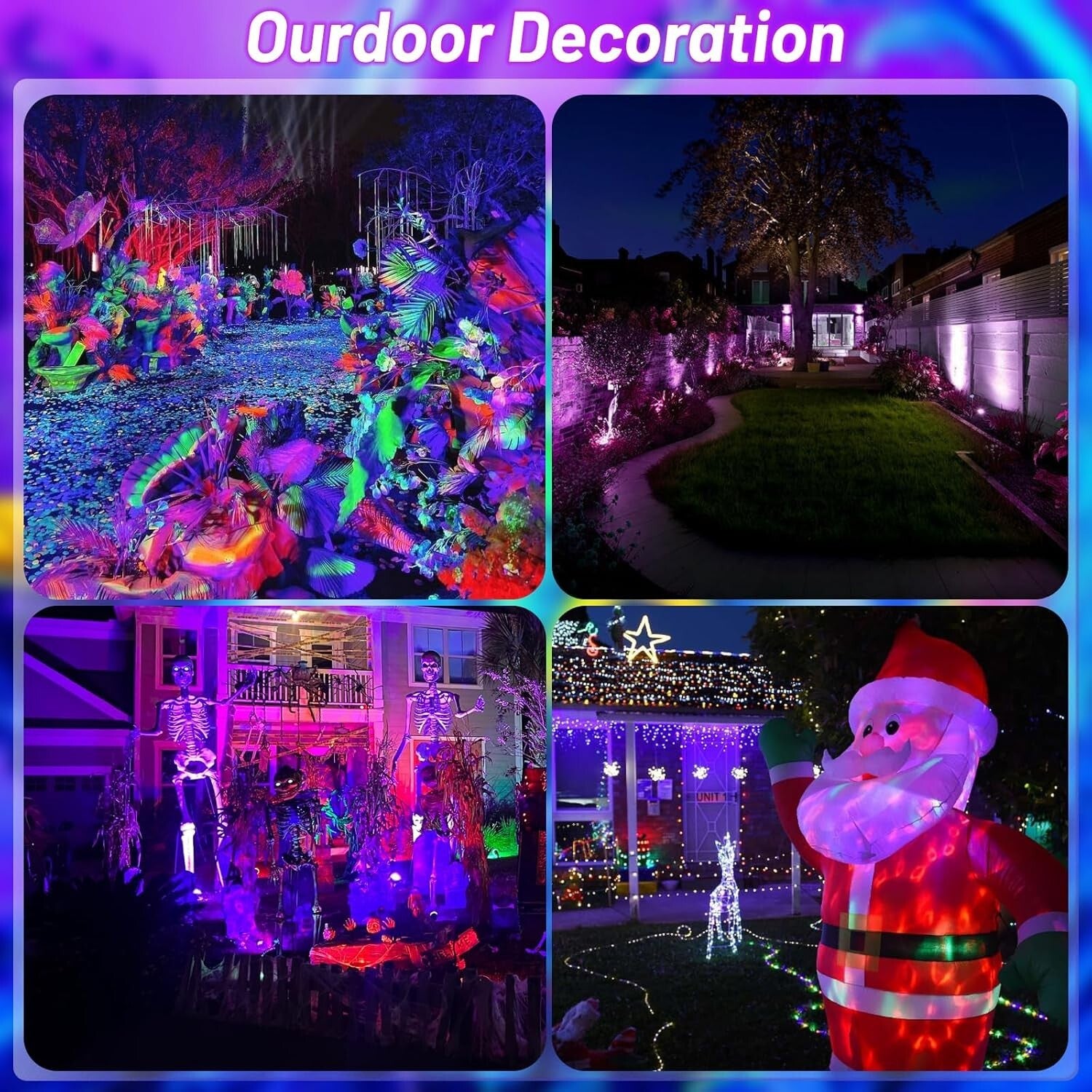 120W Fluorescent Reactive LED Black Lights - 4 Pack with 10ft Cord for Outdoor