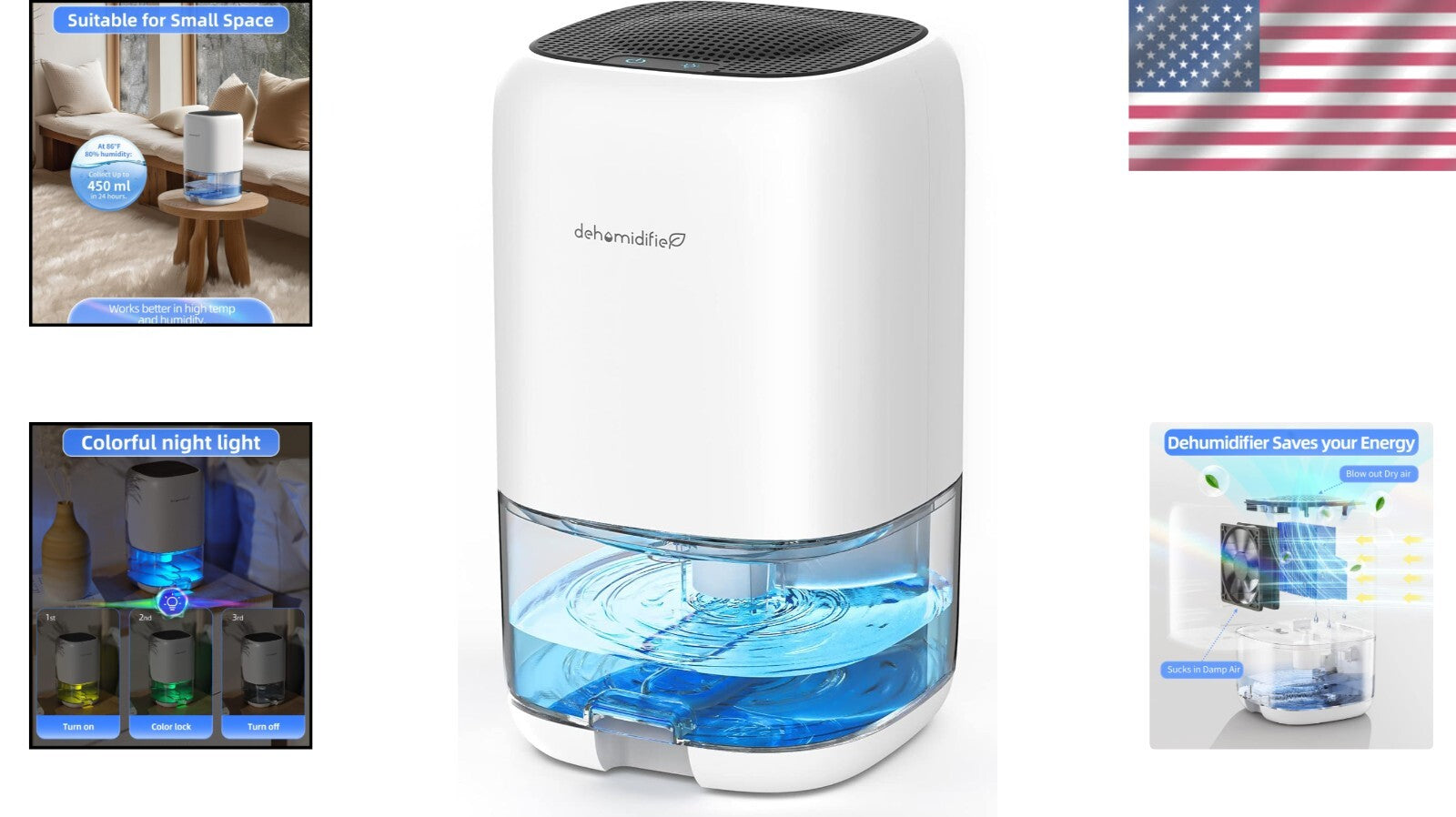 Compact 35 OZ Dehumidifier for Bedroom & Bathroom - Efficient Humidity Control