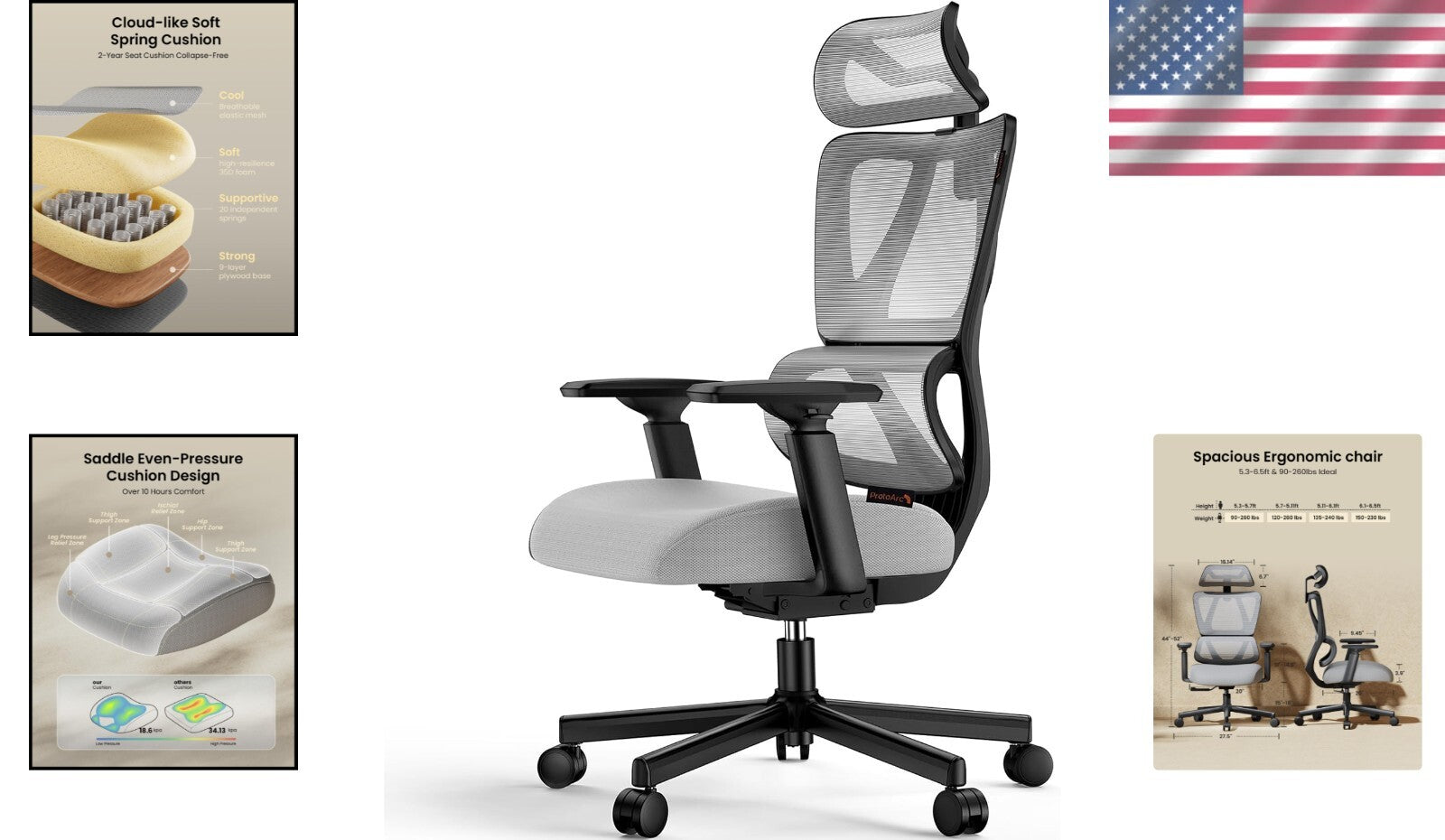 Ergonomic Big & Tall Mesh Office Chair with Adjustable Headrest & Lumbar Support