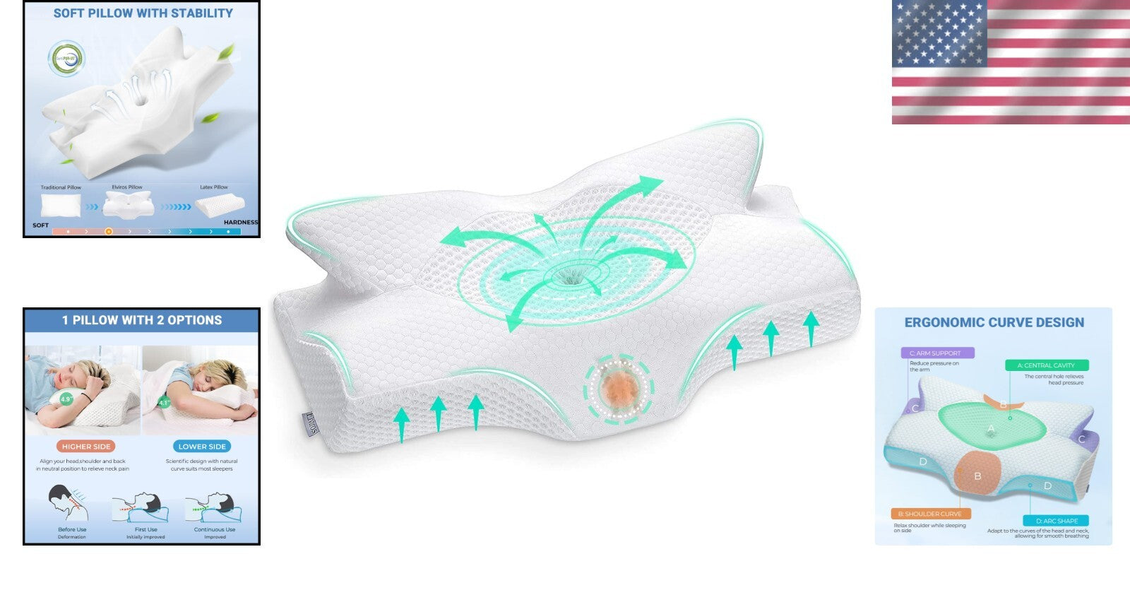 Breathable Removable Cover Memory Foam Pillow - Soft & Supportive Sleep Comfort