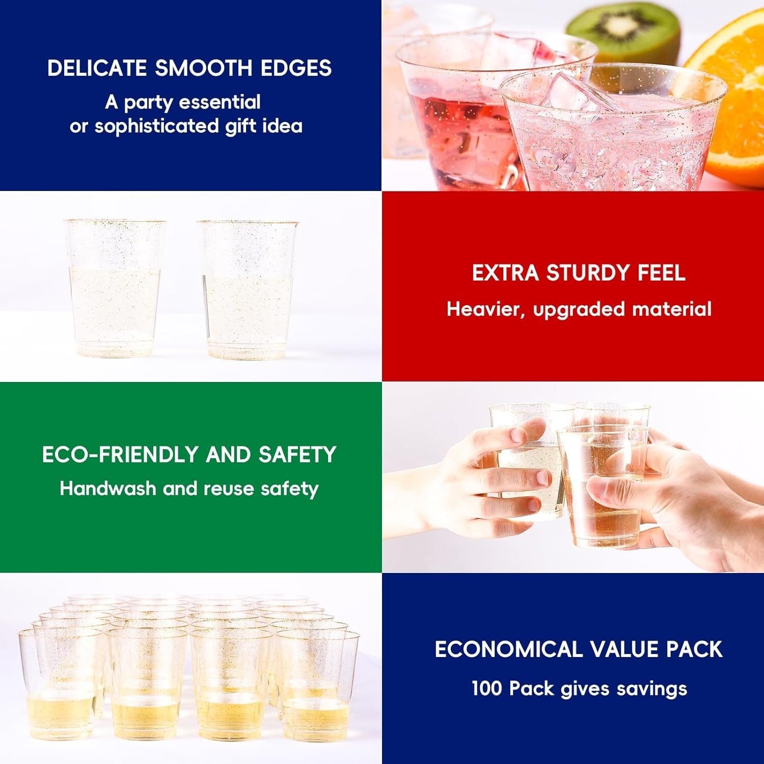 100 Pack Heavy-Duty Gold Glitter Disposable Cups for Elegant Party Celebrations