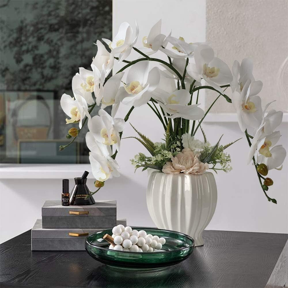 Lifelike Faux Orchid in White Pot - Ideal for Indoor Decoration and Centerpieces