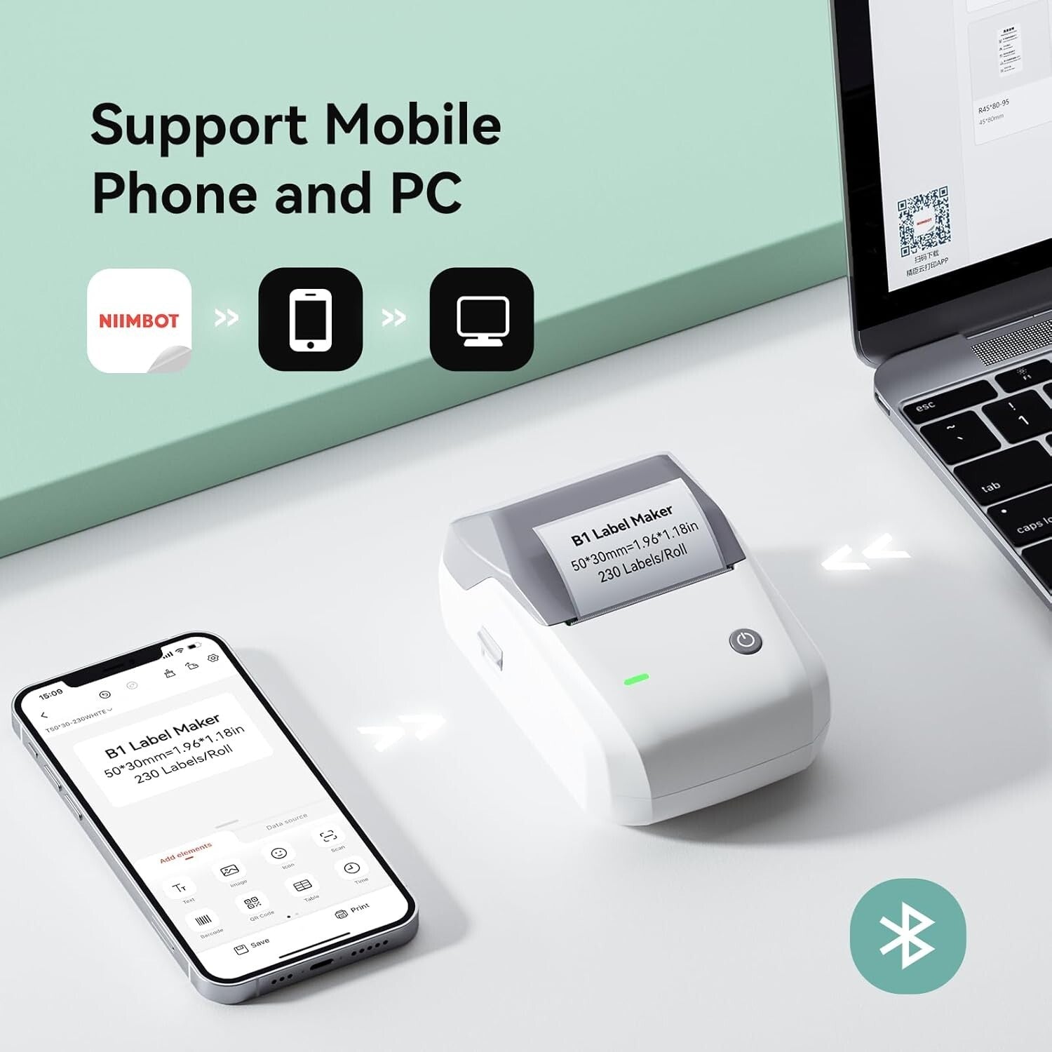 Efficient Gray-White Label Maker with Bluetooth & USB - Ideal for Small Business