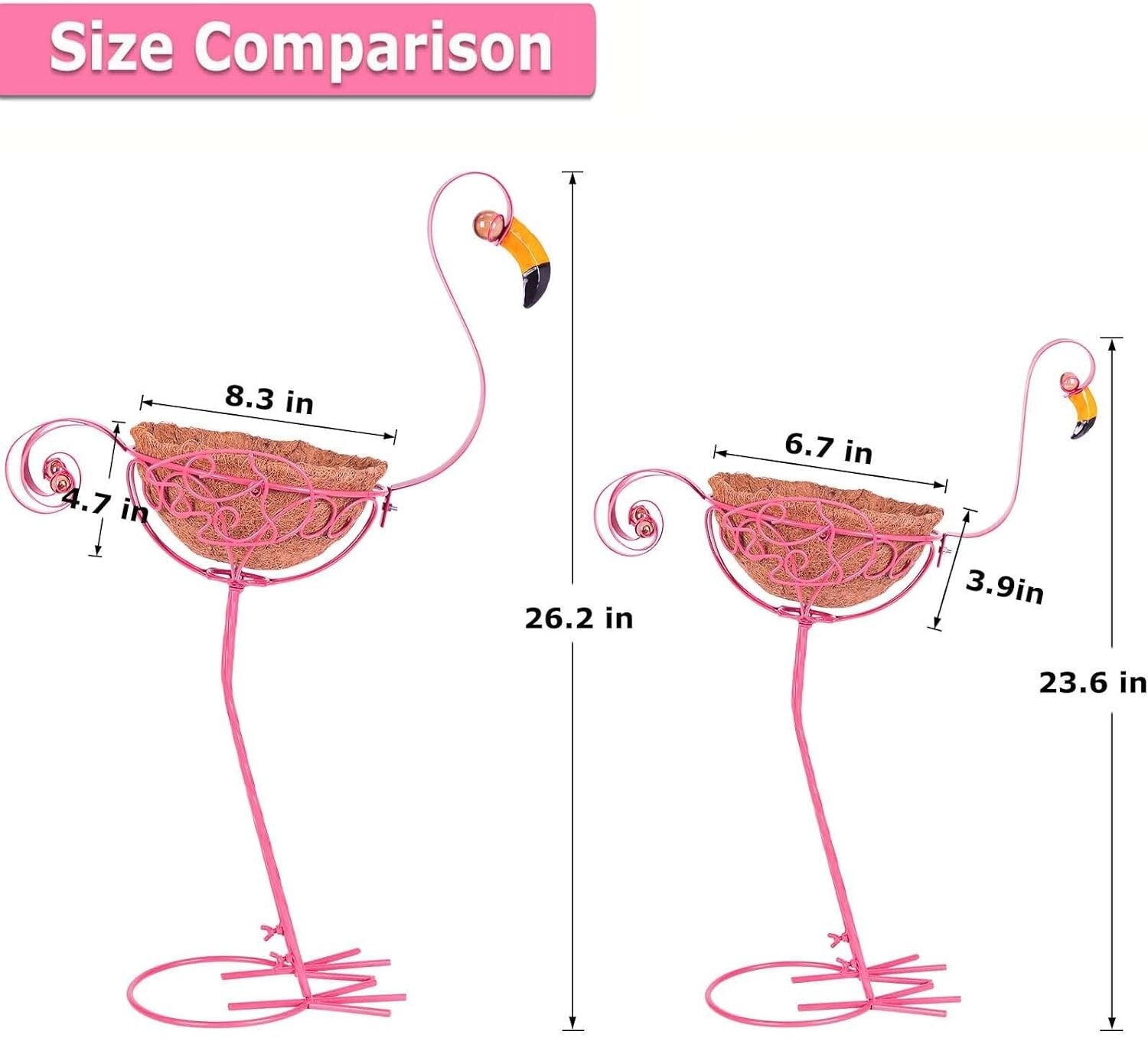 Adorable Pink Flamingo Planters - Set of 2 with Easy Assembly & Coconut Baskets