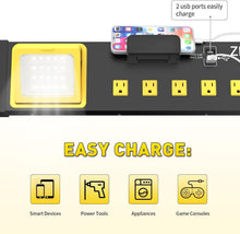 Load image into Gallery viewer, Versatile 10 Outlet Surge Protector with USB &amp; LED Worklight - Garage/Office Use