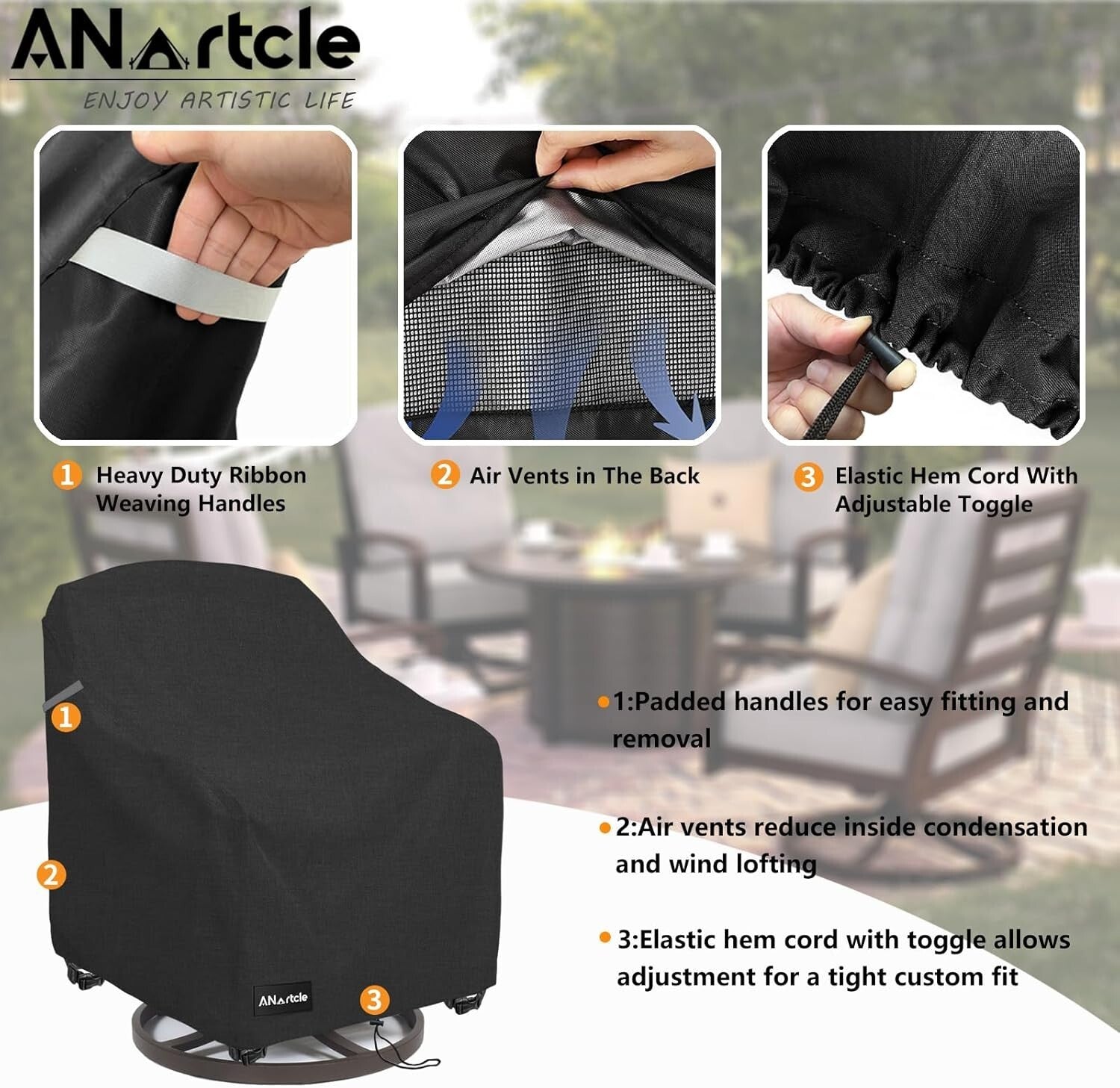 Secure-Fit Waterproof Swivel Patio Chair Covers, 2-Pack with Air Vents & Straps