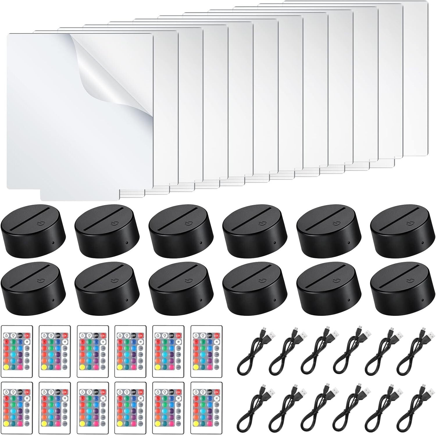 Transform Your Space with 12 Acrylic Sheets & LED Lamp Bases - Perfect for Gifts