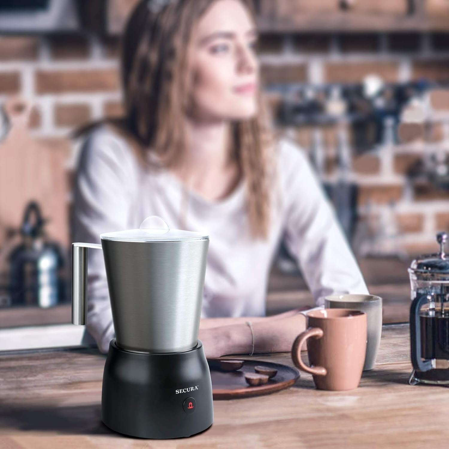 Stainless Steel Electric Milk Frother & Hot Chocolate Maker - 17oz Capacity