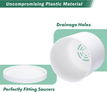 Load image into Gallery viewer, Elegant 14 Inch Cylindrical Plastic Planters with Drainage Holes &amp; Saucer Set