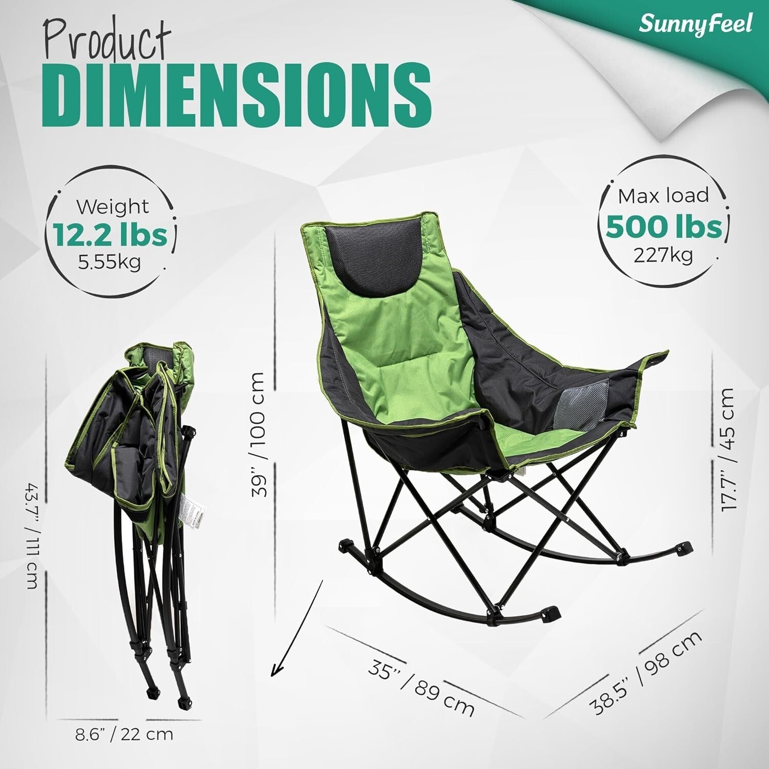 Lightweight Foldable Rocker Chair with 500 LB Capacity for Outdoor Adventures