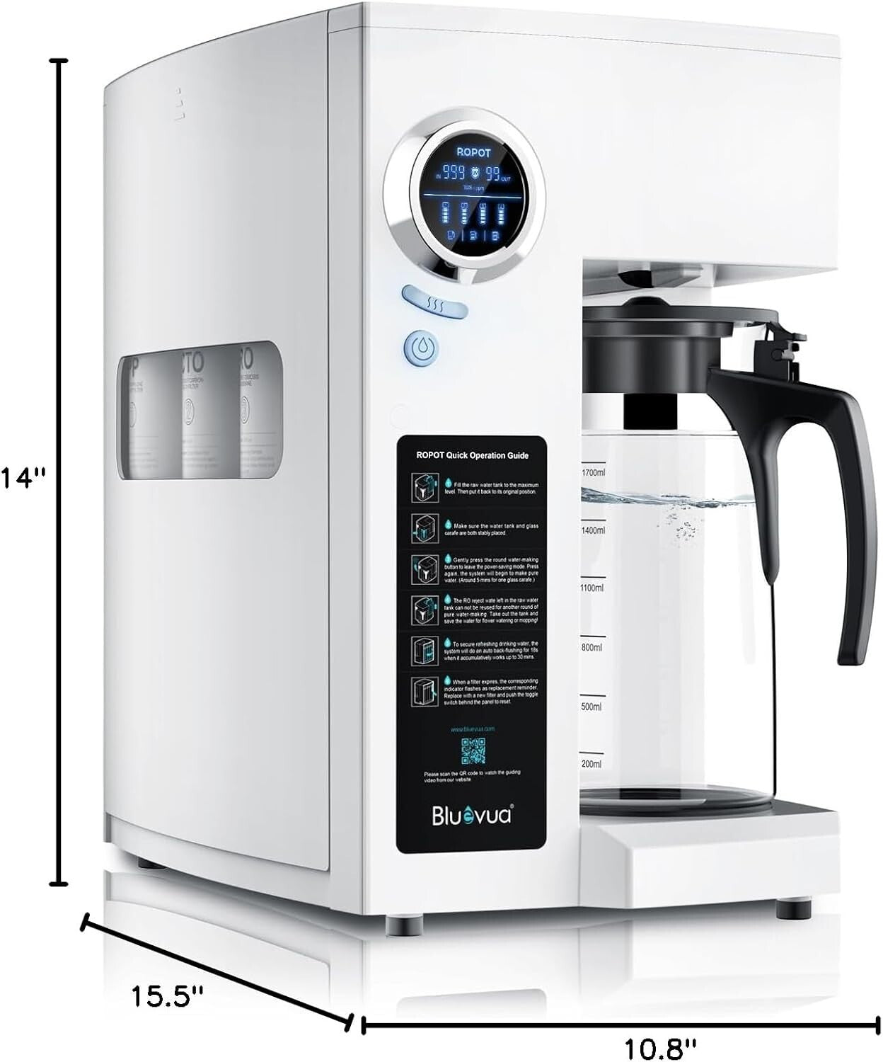 Portable RO Water Purifier - UV Filtration & Remineralization Glass Carafe