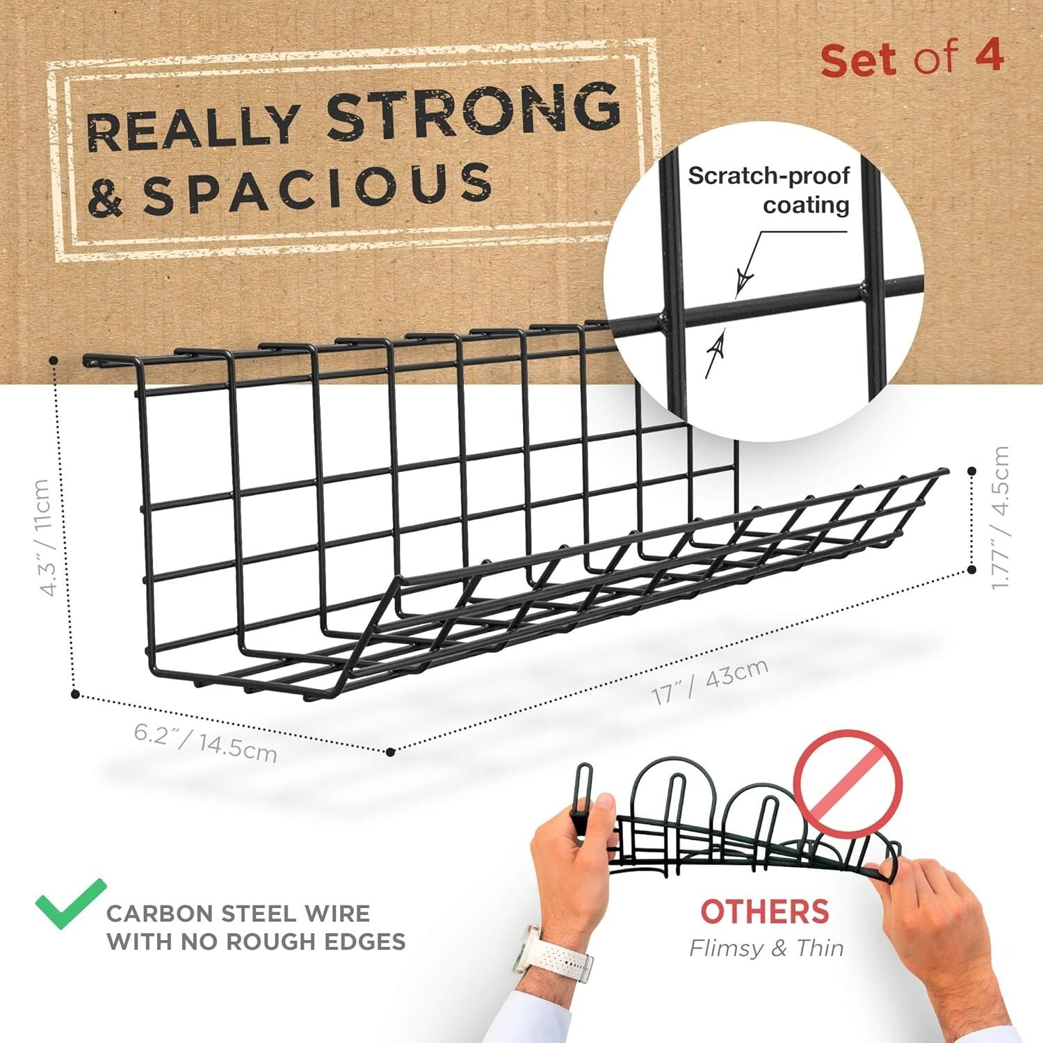 Modern Cable Organizer Tray for Desks - Install Under or On Wall for Elegance