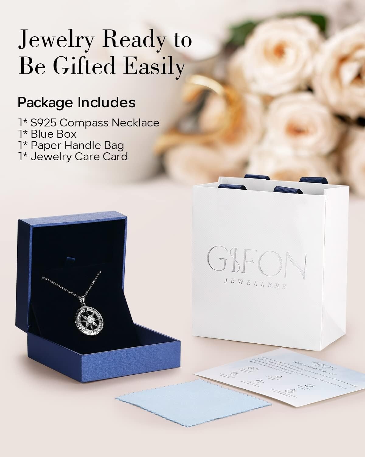 Elegant Compass Necklace in S925 Silver - Dazzling Gift for Wife or Girlfriend