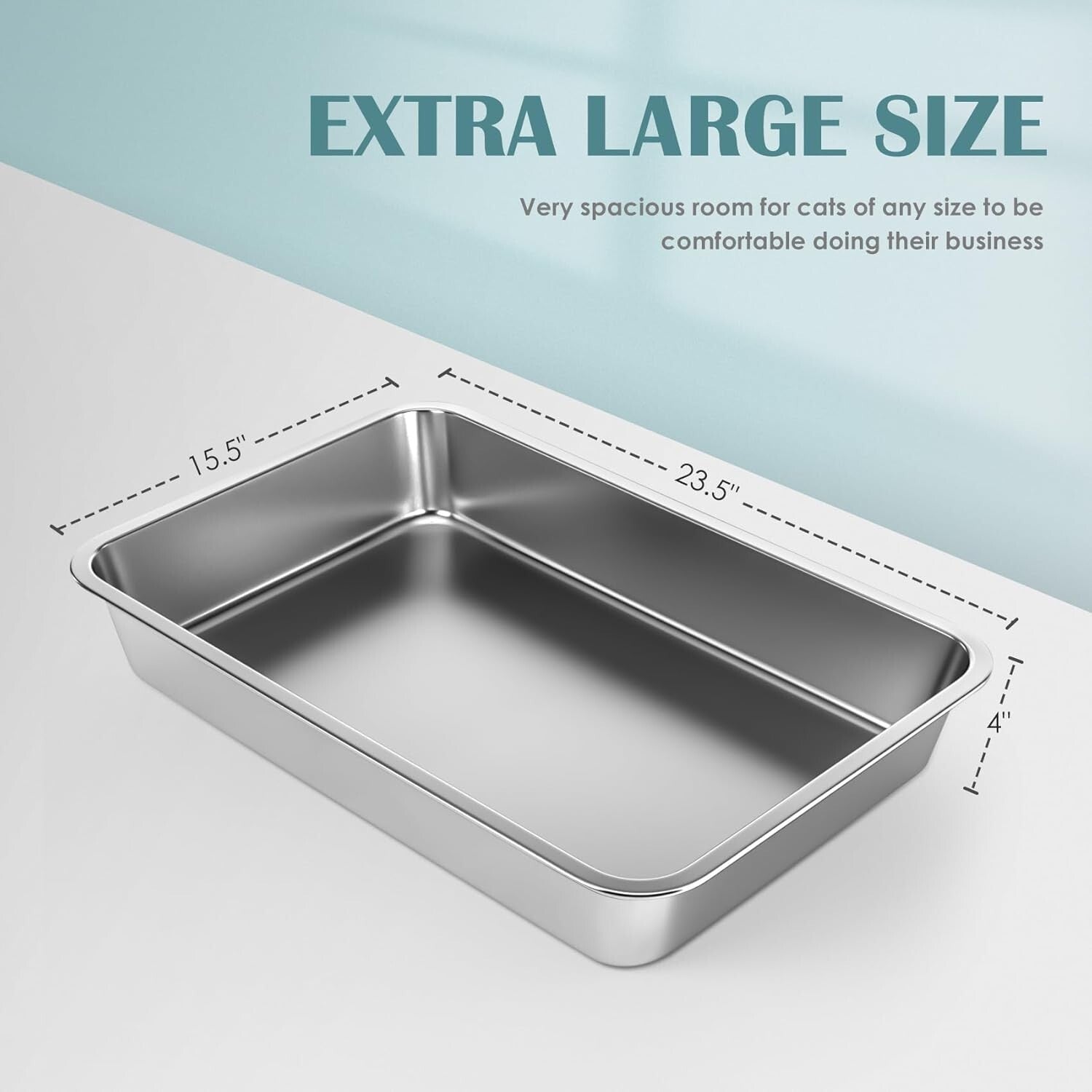 Non-Stick Cat Litter Box - Large Metal Pan with Rounded Corners for Safety