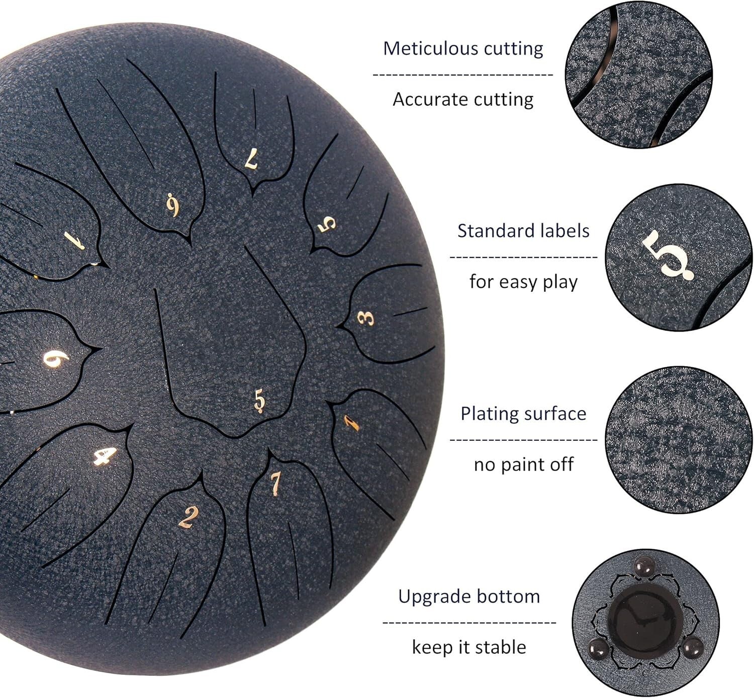 Beginner-Friendly 12" Steel Tongue Drum - Dark Blue for Meditation & Therapy