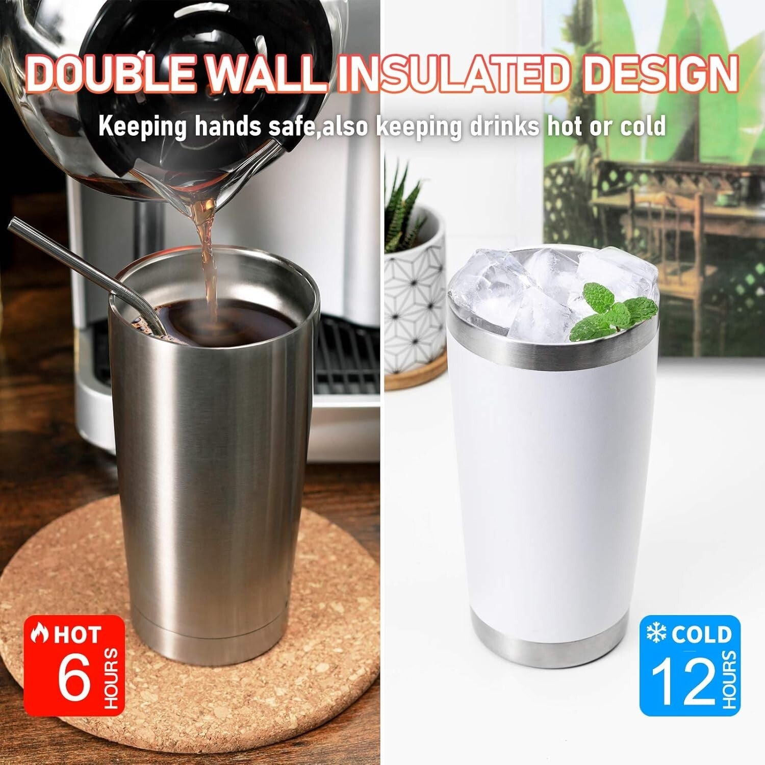 Durable 20oz Double Wall Travel Mug Set with Splash-Proof Lid - 12 Count Silver