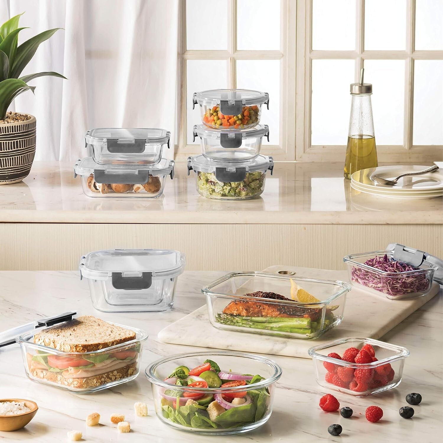 Durable 24-Piece Set of Glass Meal Prep Containers - Airtight & Stackable Design