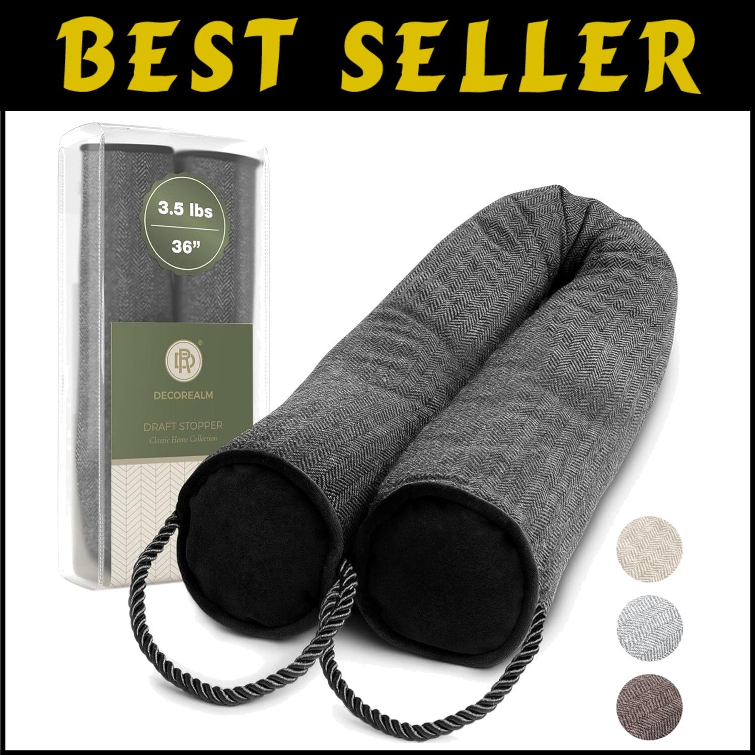 Designer Draft Blocker with Dual Satin Handles - 36" Home Insulation Solution