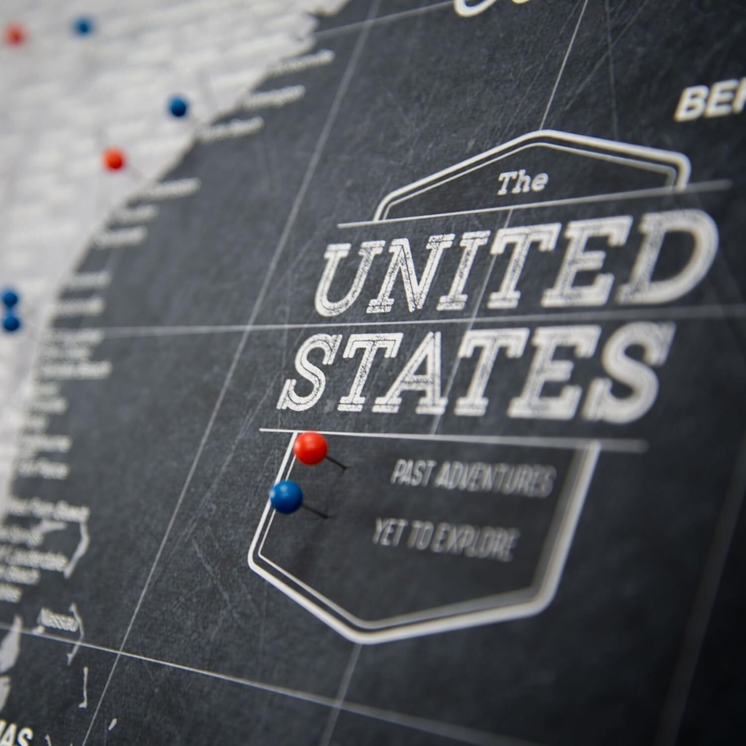 24" x 16" Modern Slate Travel Map Board with Push Pins - Handmade in Ohio