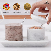 Load image into Gallery viewer, Handmade Marble Salt Cellar Set with Tray - Elegant Spice Holder for Kitchen