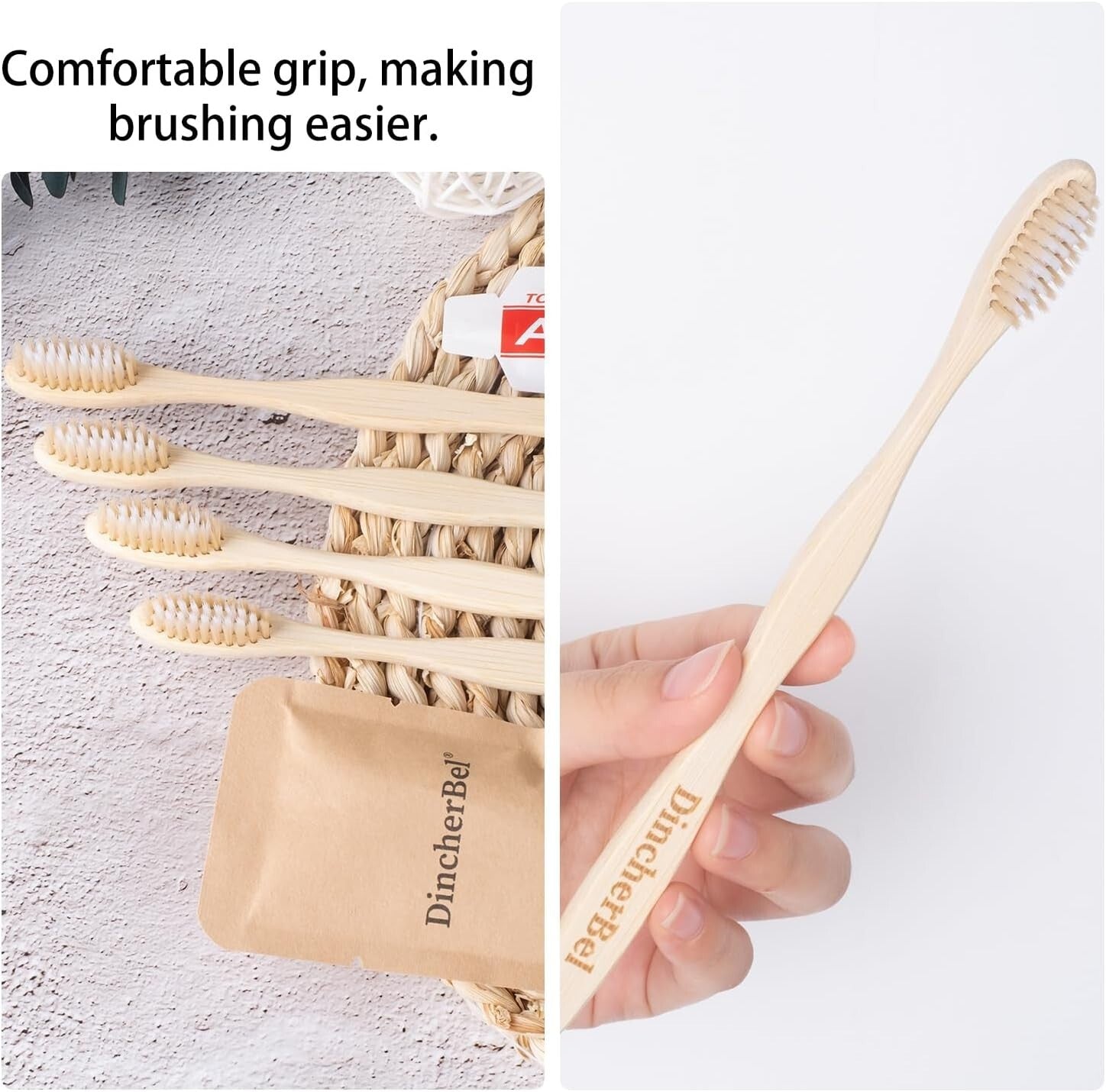 Biodegradable Travel Toothbrush Kit - 50 Disposable Bamboo Brushes & Toothpaste