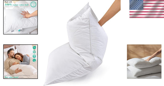 Elegant Goose Feather Bed Pillows, Medium Firm, 600 Thread Count Cotton Set